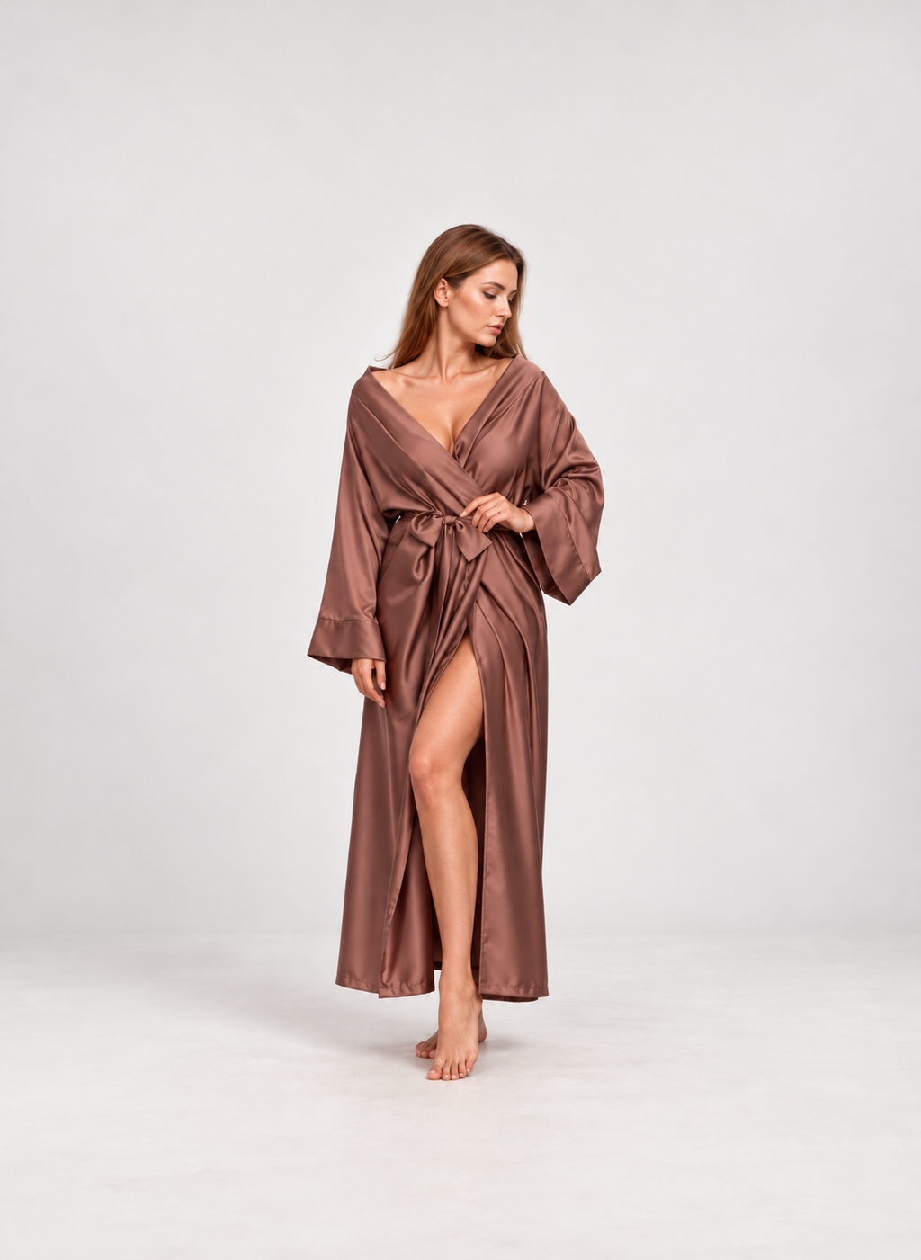 Women's Satin Kimono Robe – Elegant Long Dressing Gown