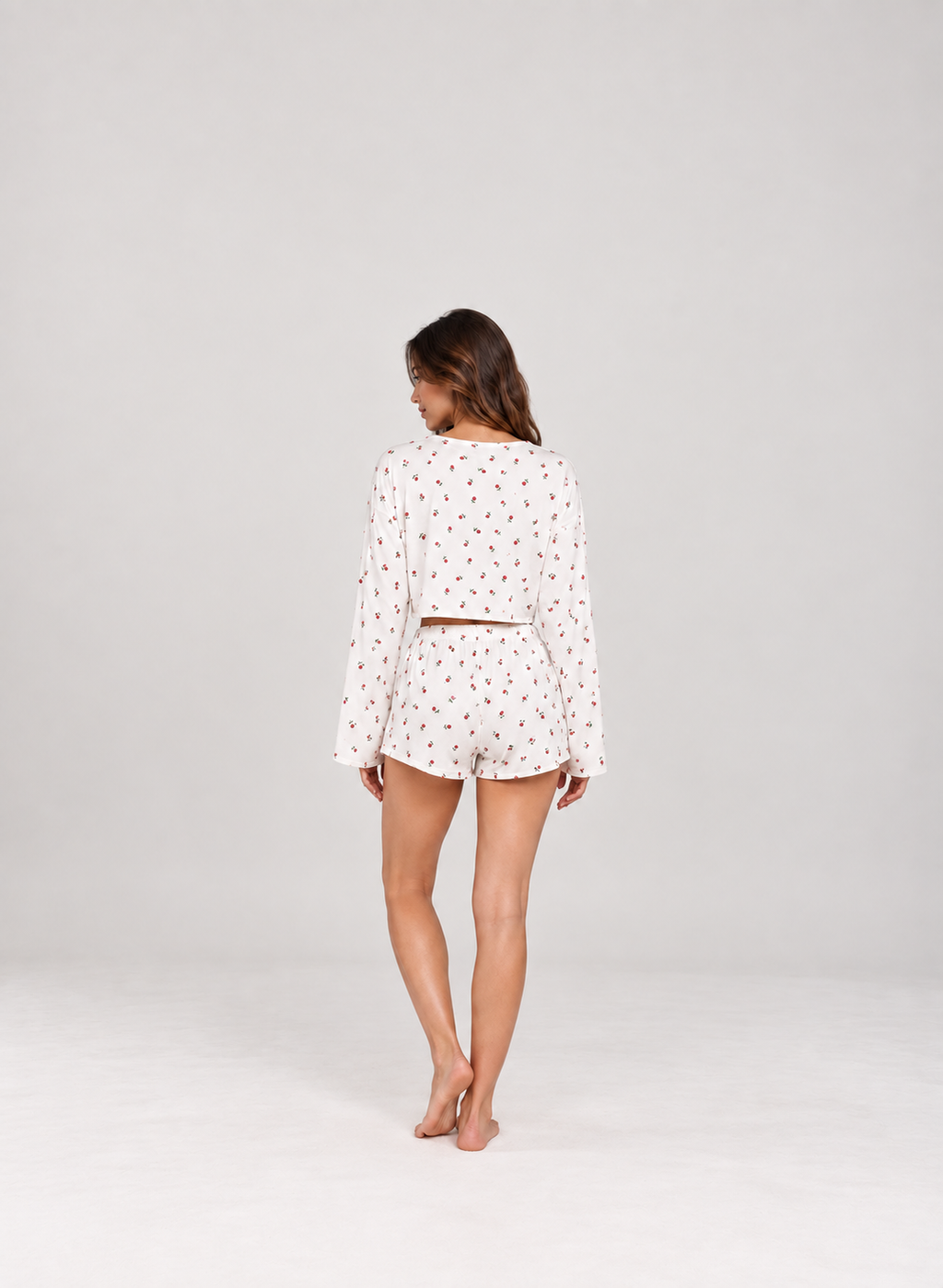 Women’s Floral Print Pajama Set – Long Sleeve Top & Relaxed Shorts