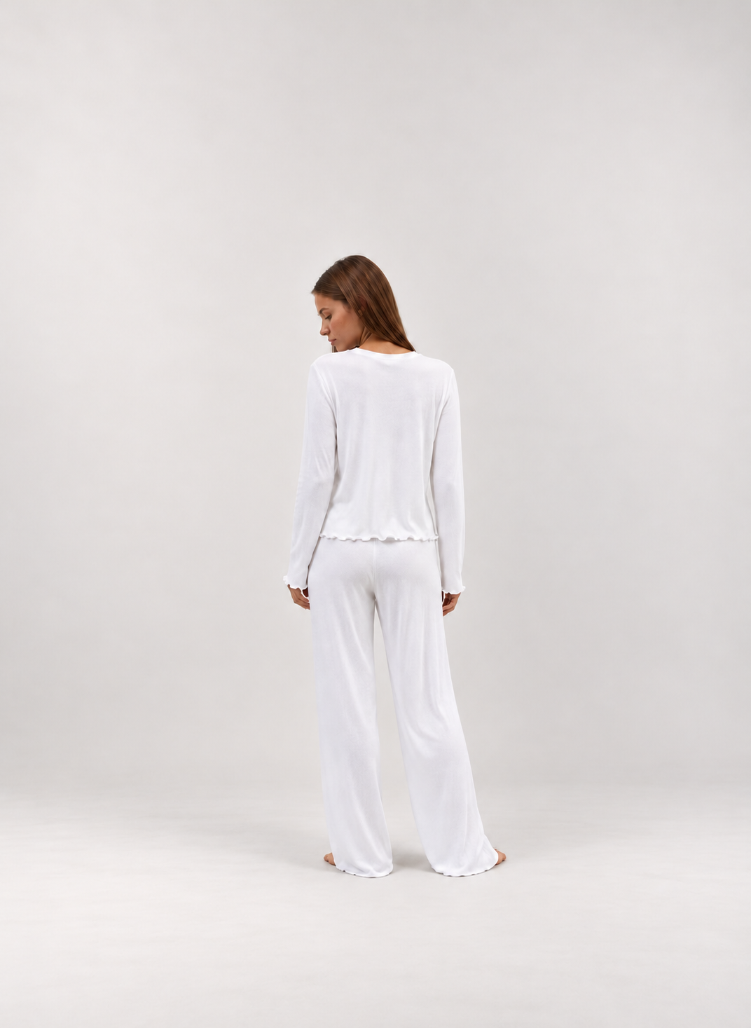 Women's Ribbed Lounge Set with Ruffle-Hem Pants