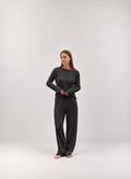 Women's Ribbed Lounge Set with Ruffle-Hem Pants