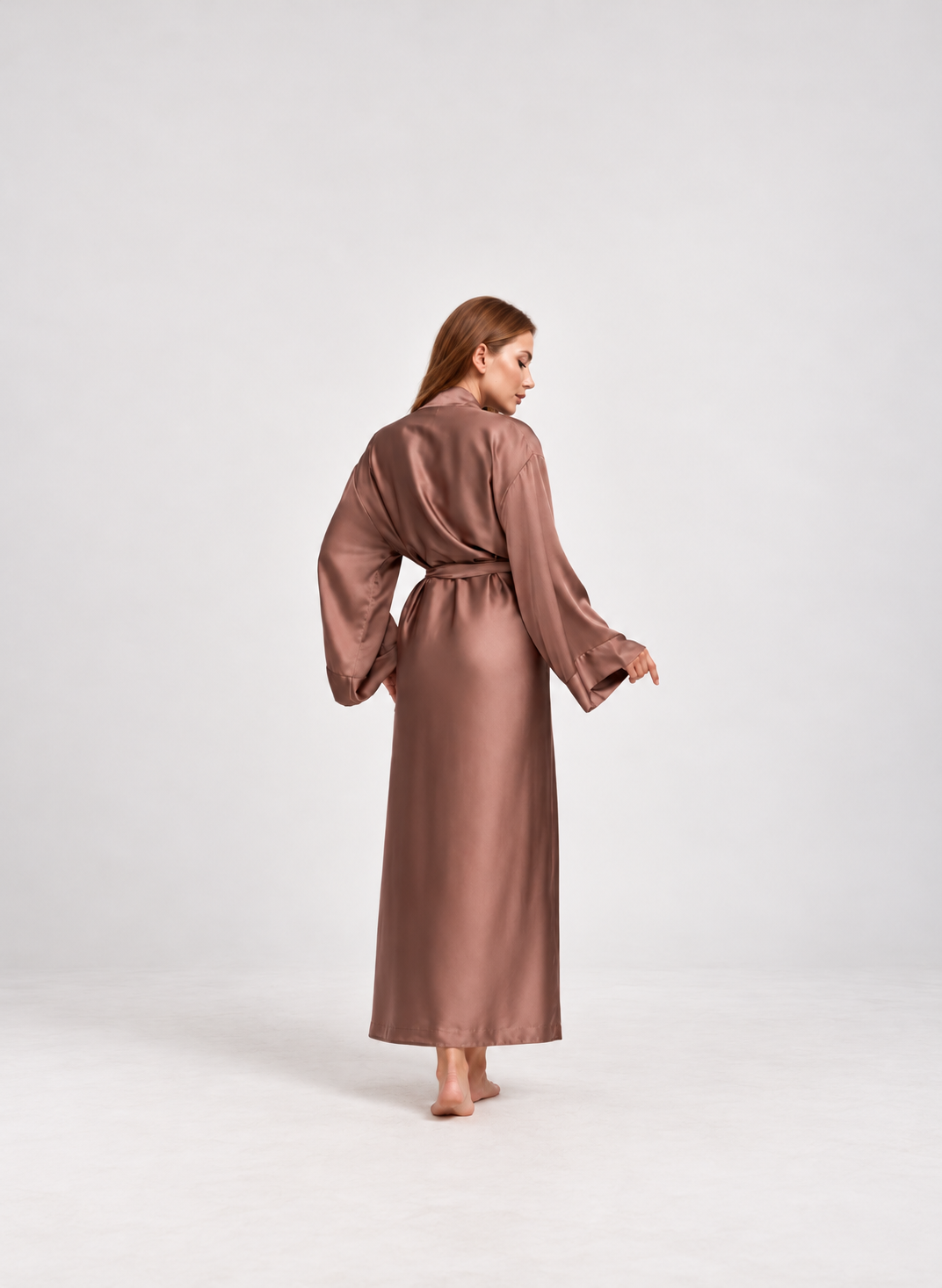 Women's Satin Kimono Robe – Elegant Long Dressing Gown