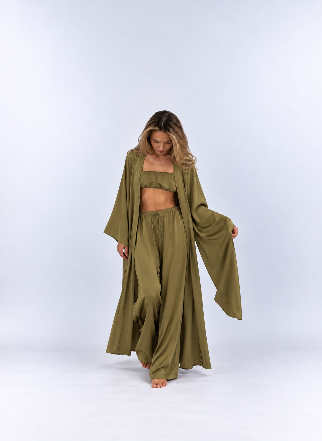 Women’s 3-Piece Lounge Set – Long Cardigan, Sleeveless Top & Wide-Leg Pants