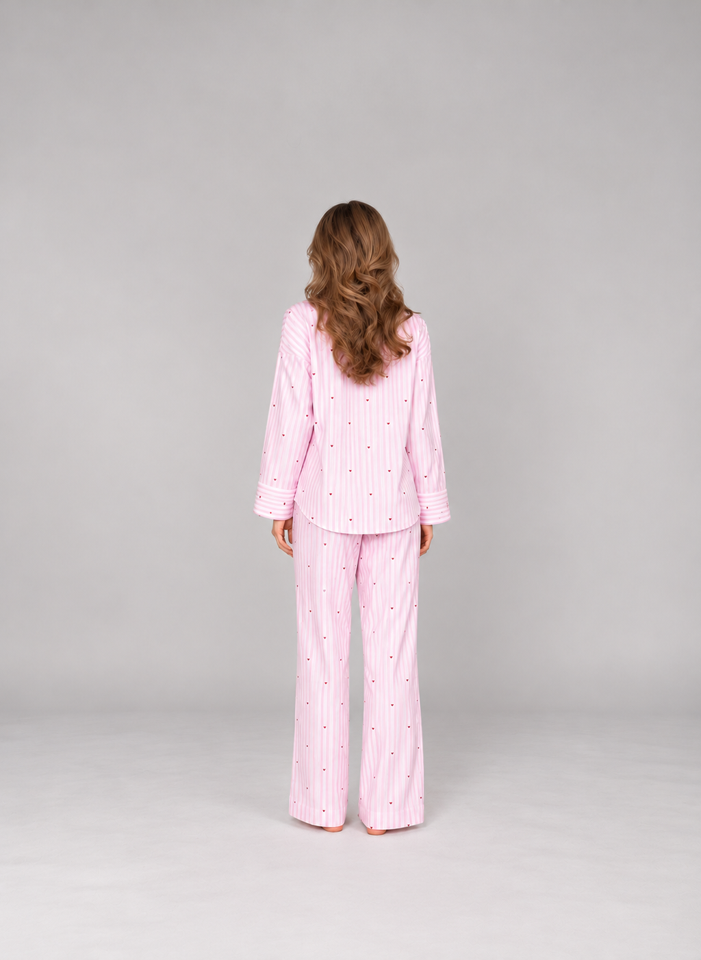 Women’s Striped Cotton Pajama Set – Long Sleeve Button-Down Top & Wide-Leg Pants