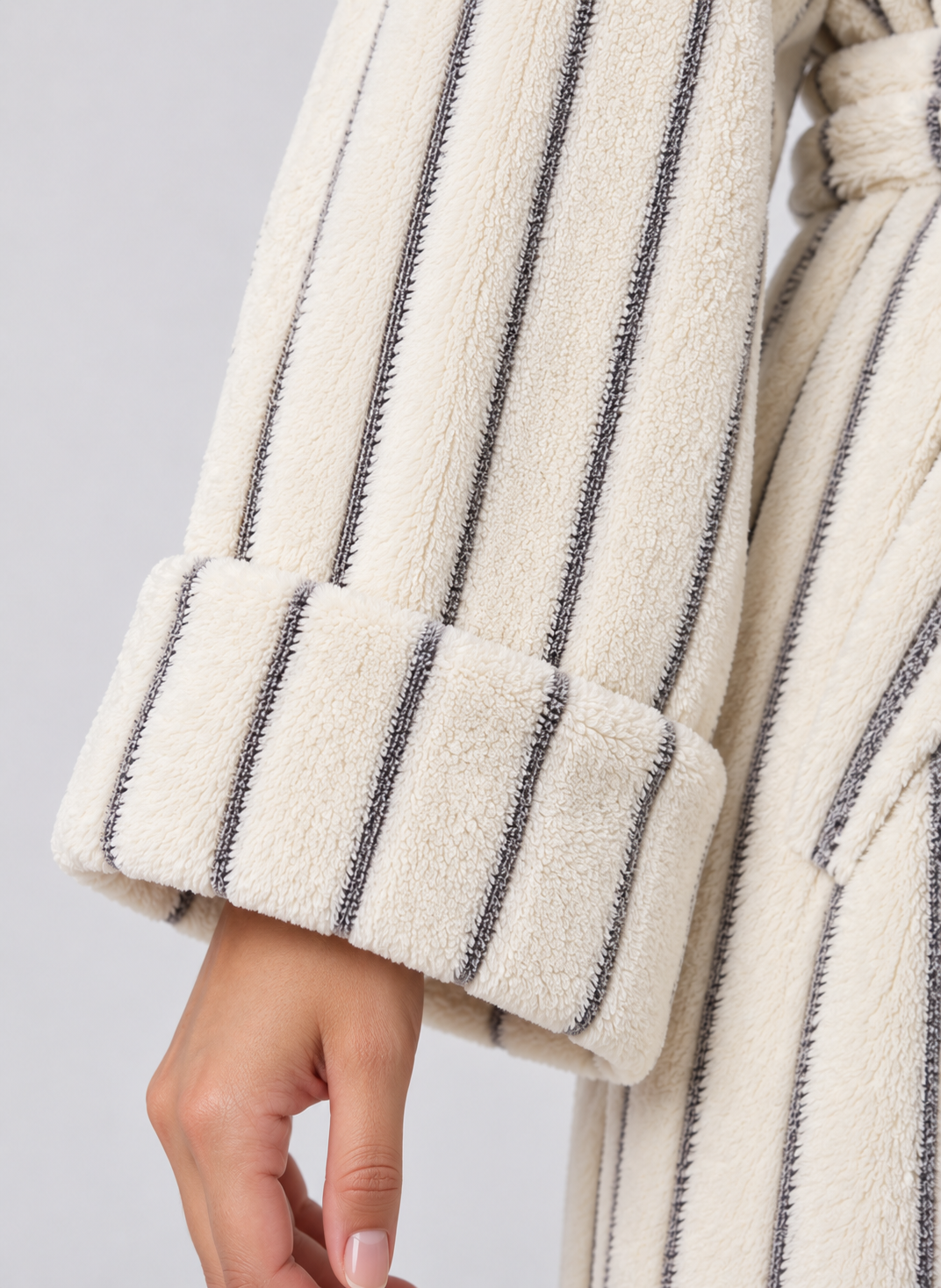 Women’s Striped Hooded Fleece Pajama Set – Long Sleeve Robe & Pants