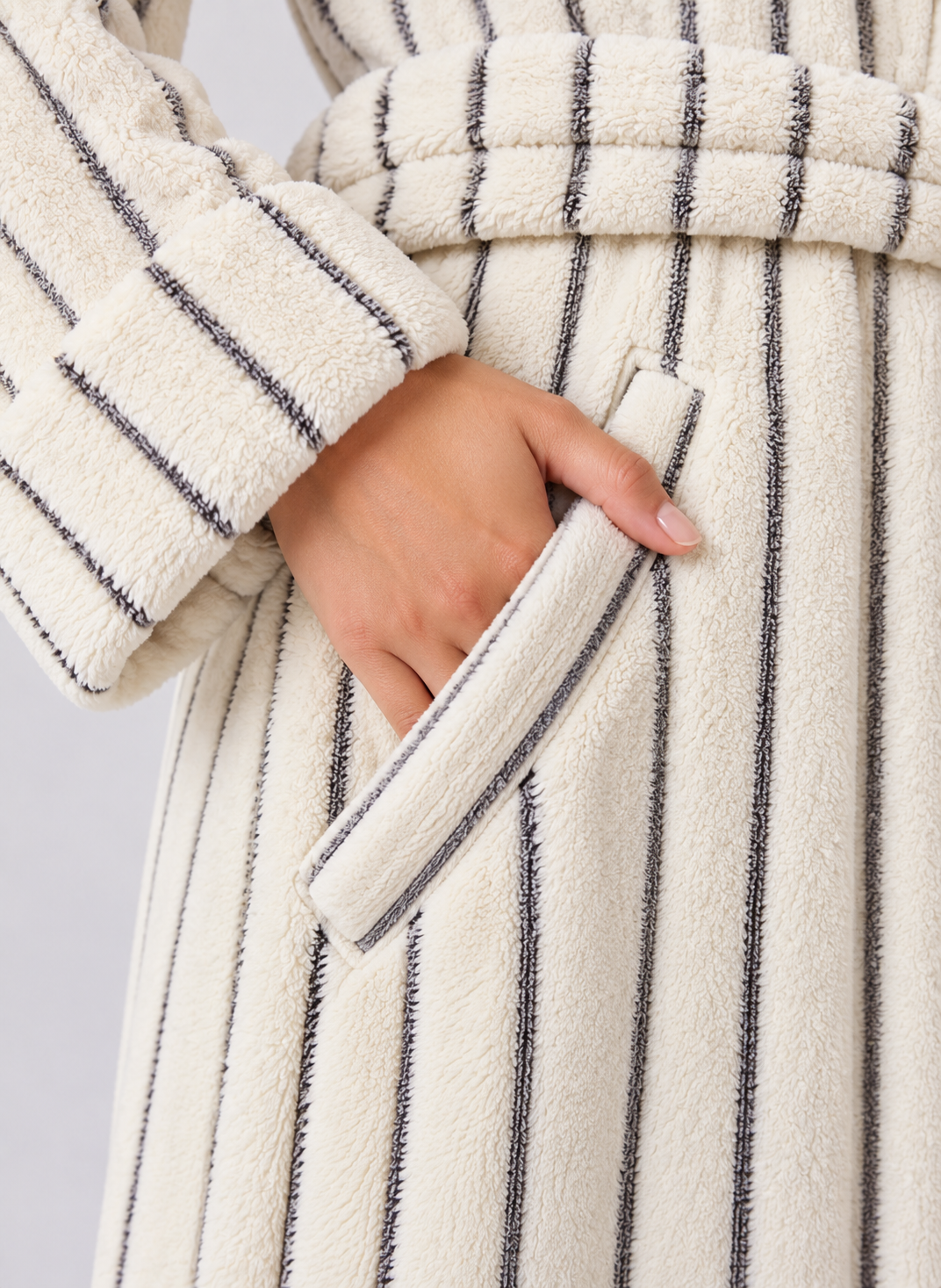 Women’s Striped Hooded Fleece Pajama Set – Long Sleeve Robe & Pants