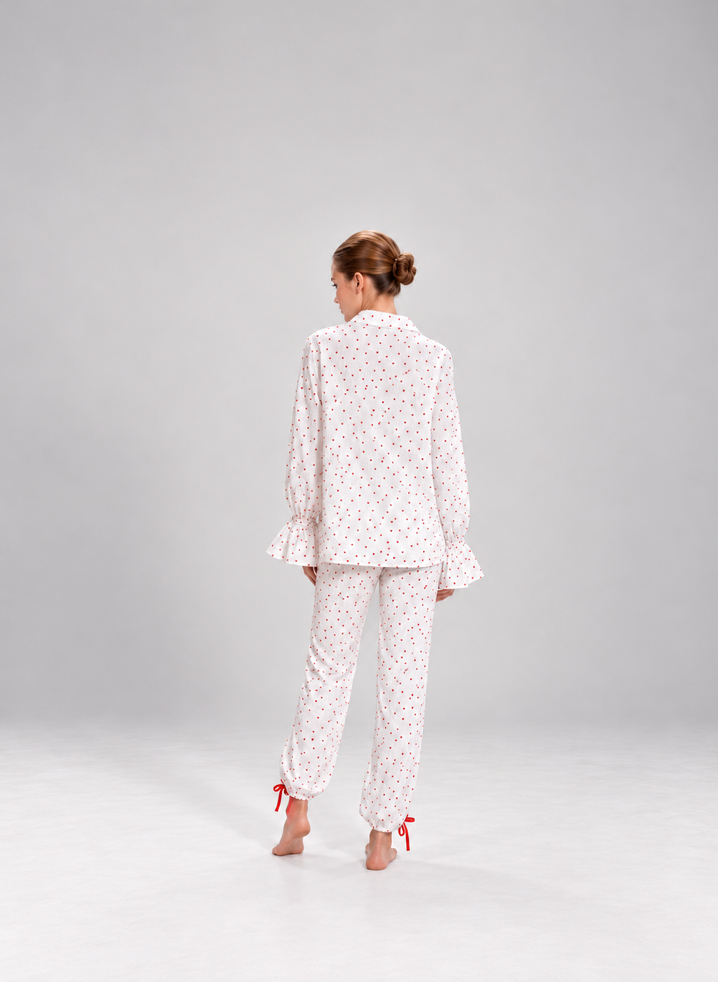 Red Heart Print Satin-Style Pajama Set