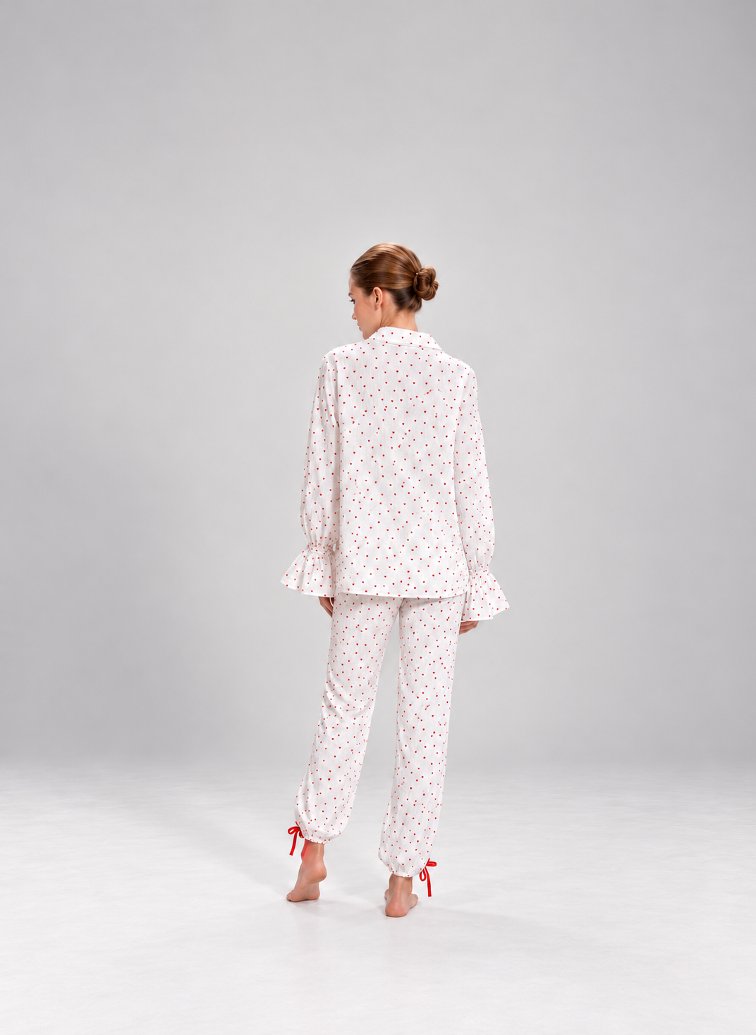 Red Heart Print Satin-Style Pajama Set